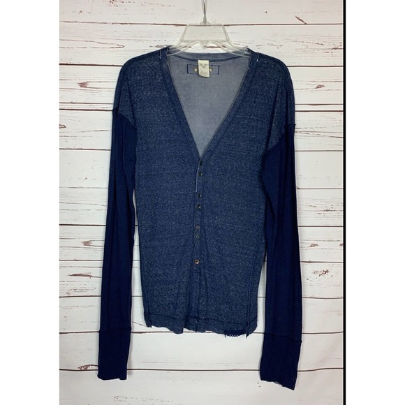 Free People We The Free Women's M Medium Navy Button Long Sleeve Cute Top Shirt - Picture 1 of 12
